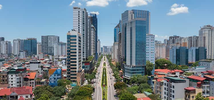 An aerial image of the Hanoi skyline